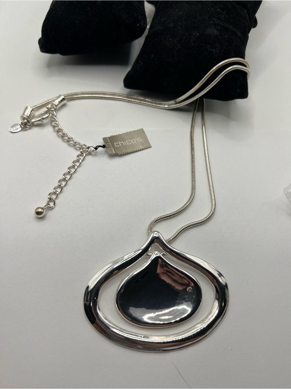 Chico's Silver Open Teardrop Pendant Necklace - Silver